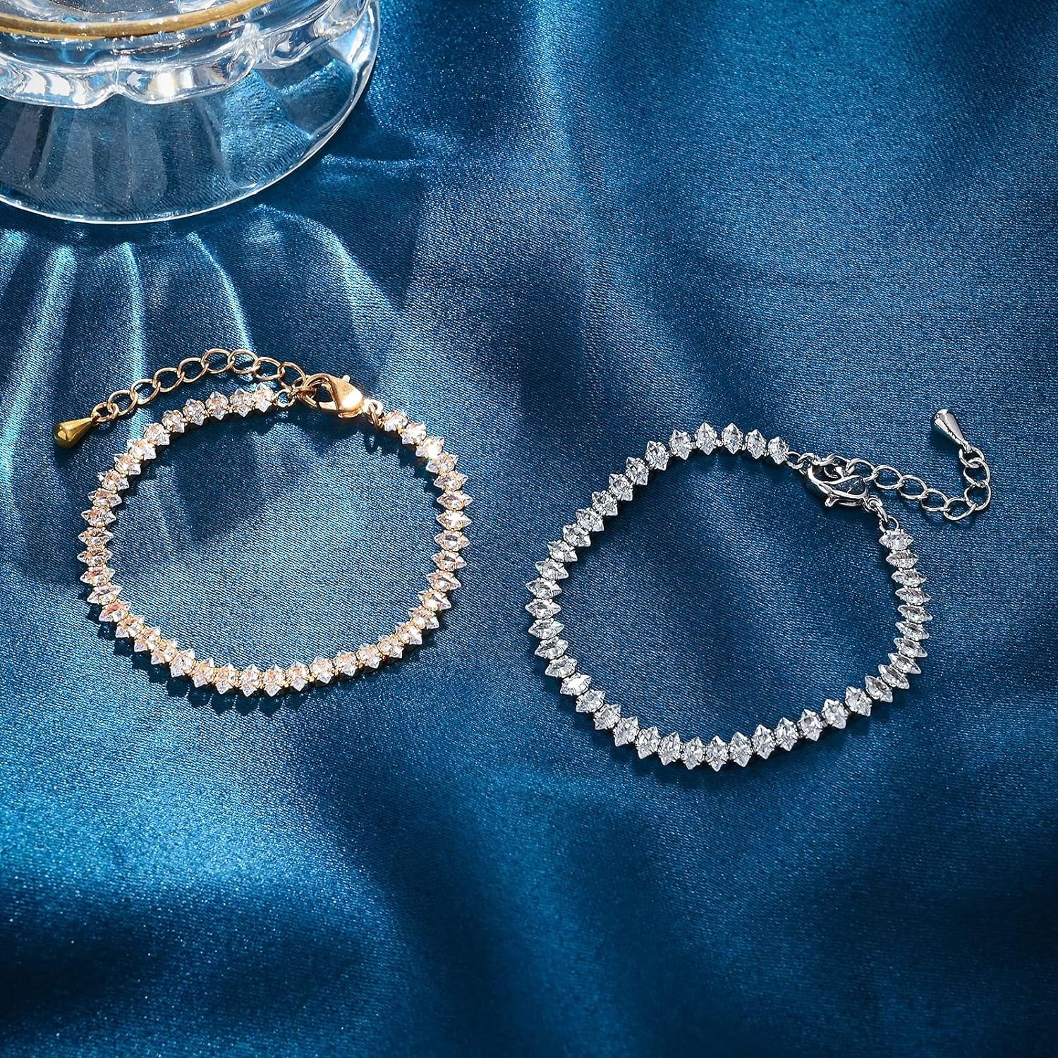 Silver Birthstone Bracelets for Women Girls CZ Stones Adjustable Slider Bracelets Rhodium Tennis Bracelet and Stud Earrings Set