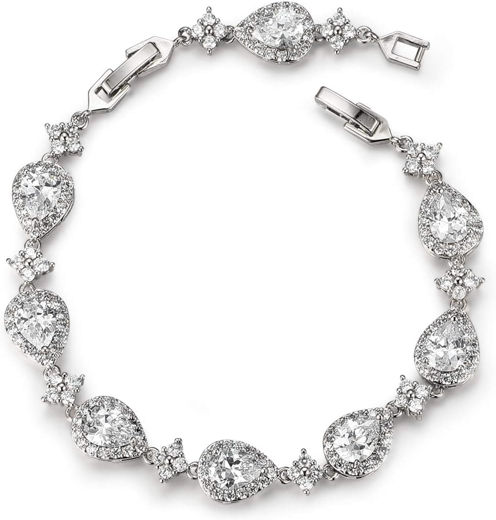 Wedding Teardrop Bracelets for Brides Bridesmaids, Crystal Cubic Zirconia Bridal Bracelets for Women Prom