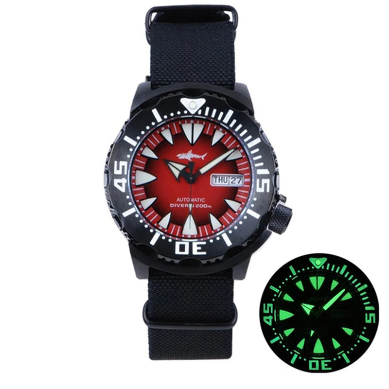 HEIMDALLR Monster V2 Frost Automatic Watch Men NH36A Men'S Mechanical Sapphire Glass 62Mas Black PVD Luminous Diving Watch 200M