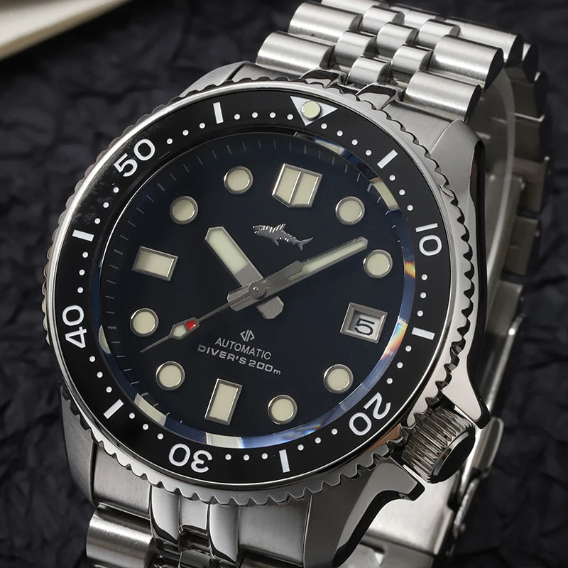 Sharkey NH35 Automatic Men'S Watch Mechanical C3 Luminous Dial Sapphire Diver Watch 200M Mechanic Wristwatch SKX007
